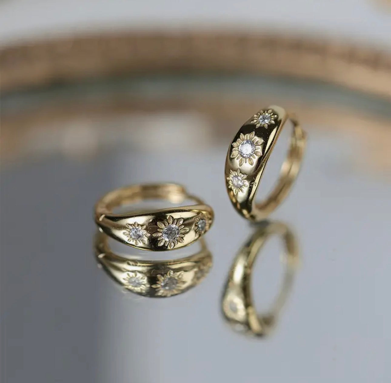 Vintage Solörhängen - 18K Guldpläterade Rostfritt Stål